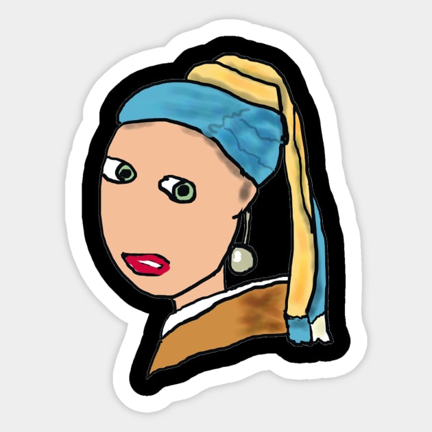 Girl With A Pearl Earring Sticker by Mark Ewbie